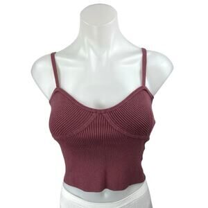 Madewell Purple Sleeveless Ribbed Knit Corset Bustier Crop Sweater Tank Top Sz S